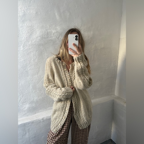 Handmade cream with colored speckles, knit cardigan - Picture 6 of 14